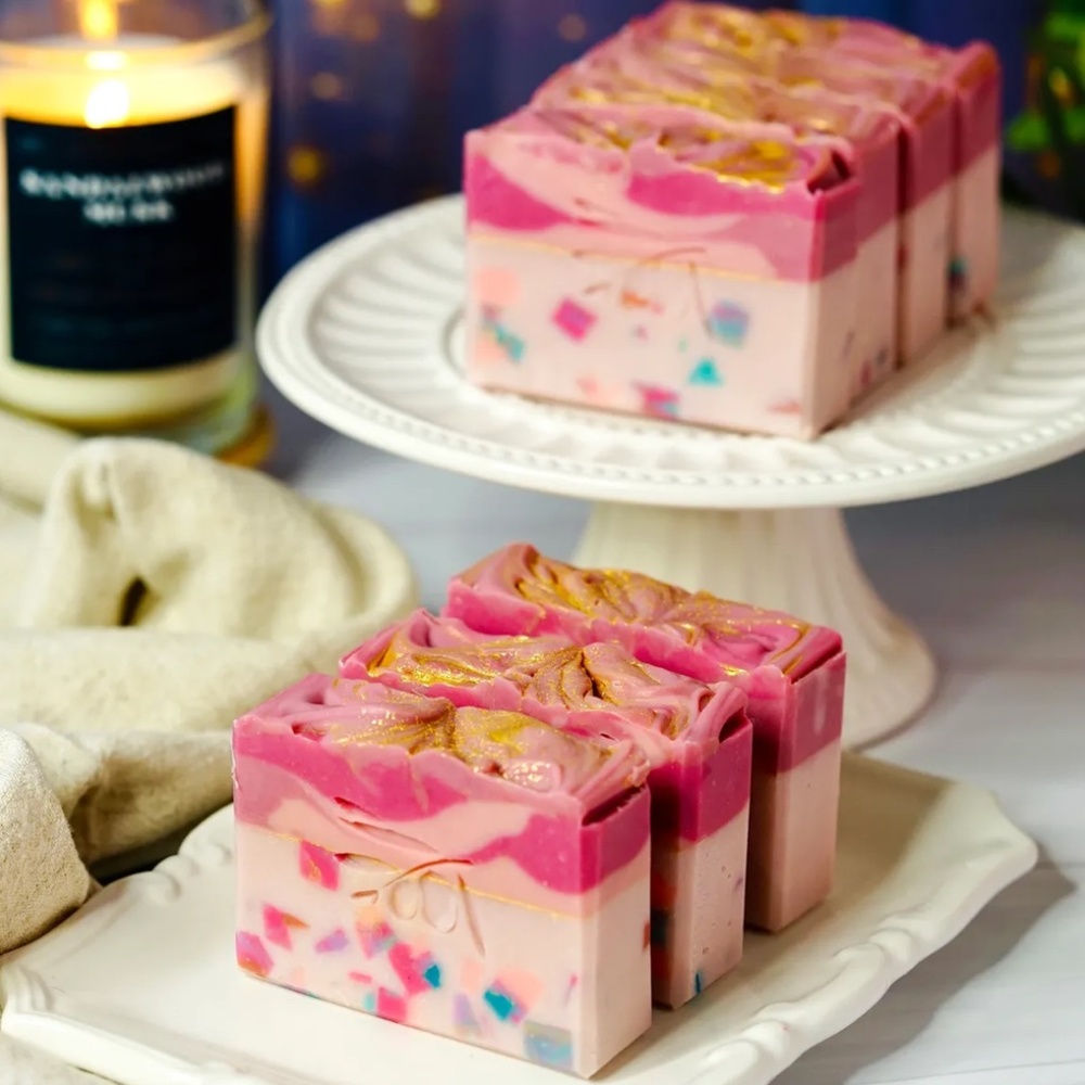 3 ROSE CONFETTI HANDMADE ARTISAN SOAP BARS: I LOVE YOU